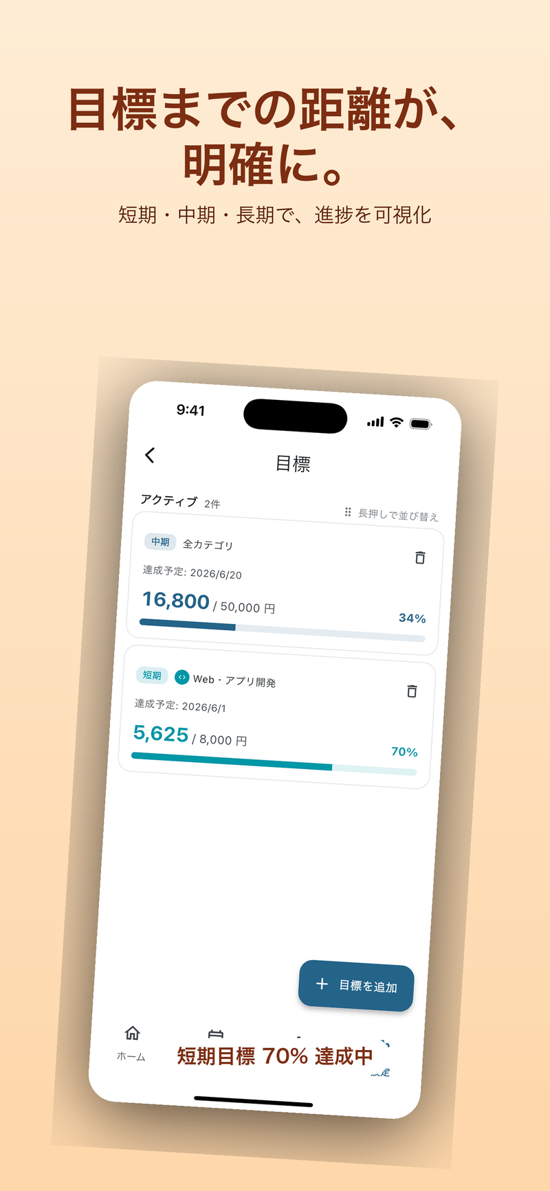 目標：短期 / 中期で進捗を可視化